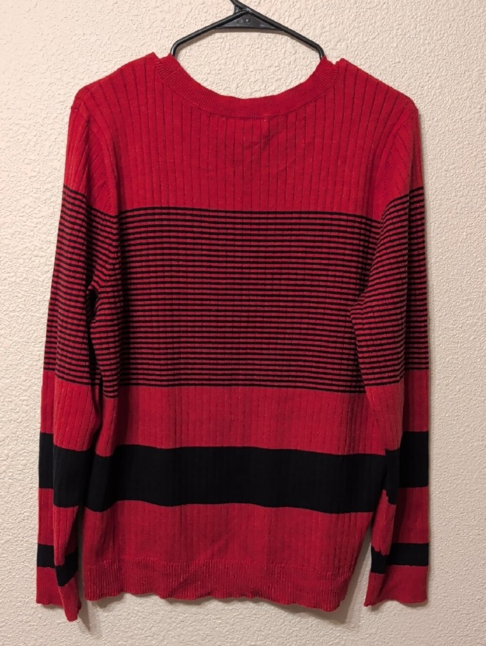 Liz Claiborne Red and Black Striped Crewneck Sweater - Picture 2 of 2